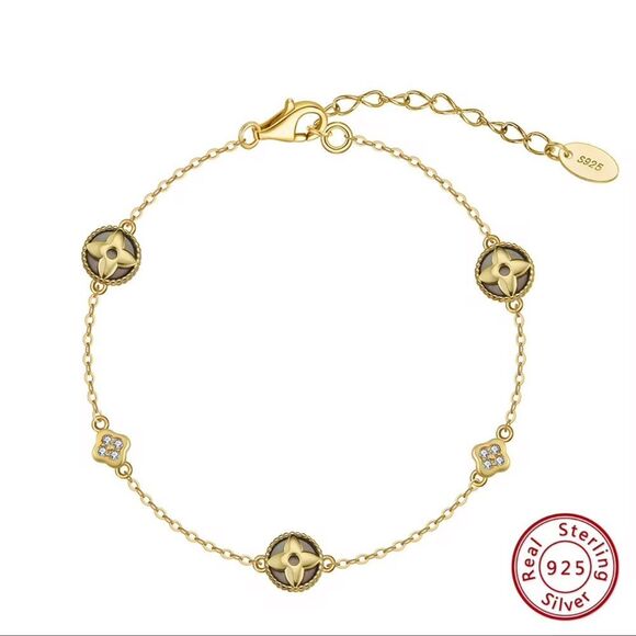 ENA925 14k over Sterling Silver Floral Bracelet - Picture 1 of 3